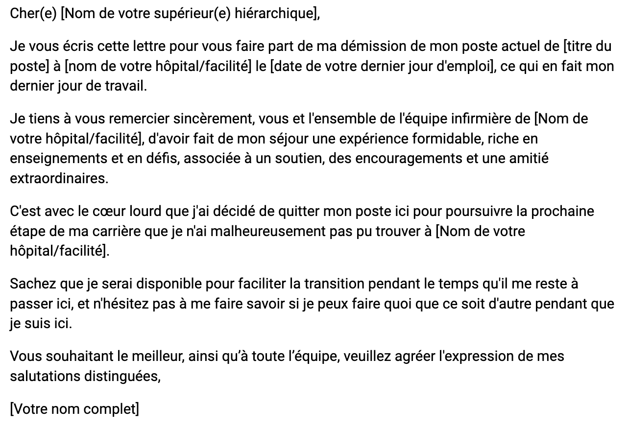 Exemple de lettre de démission d'infirmière     