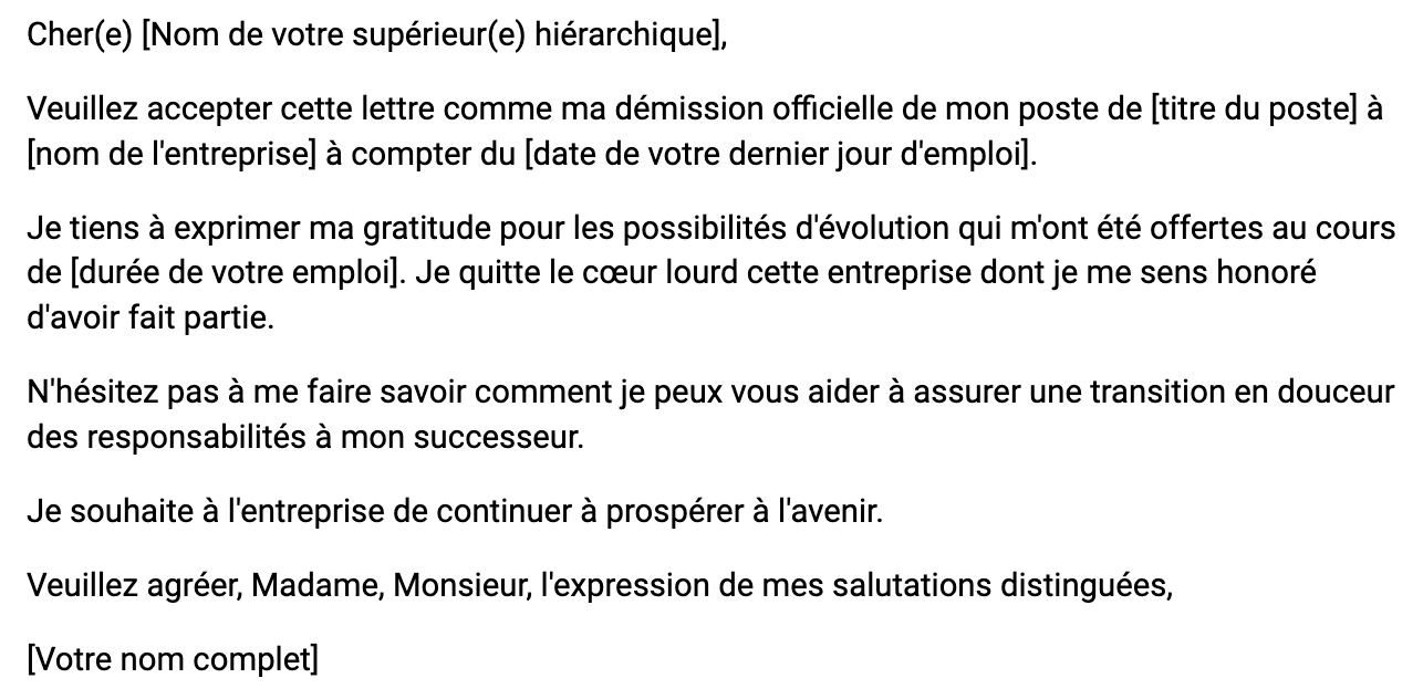 Exemple de modèle de lettre de démission formelle 