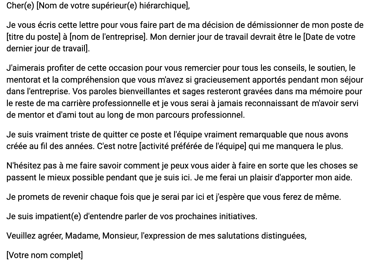 Exemple de modèle de lettre de démission sincère  