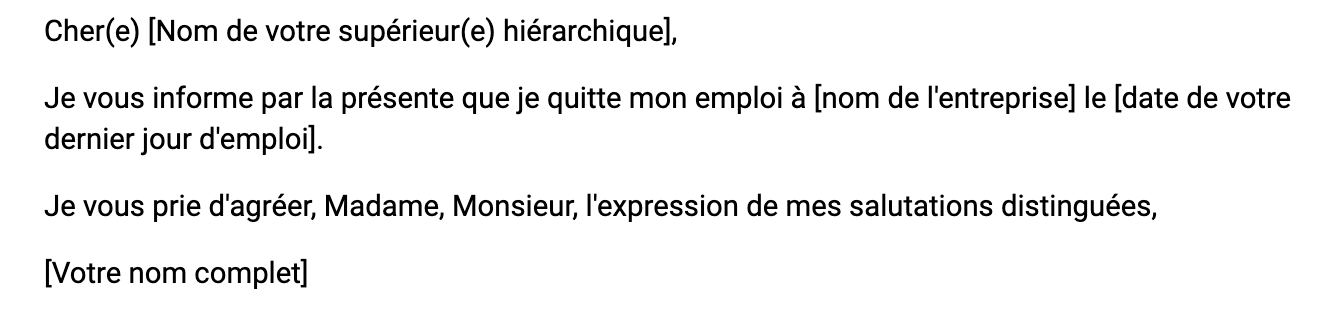 Exemple de modèle de lettre de démission courte  