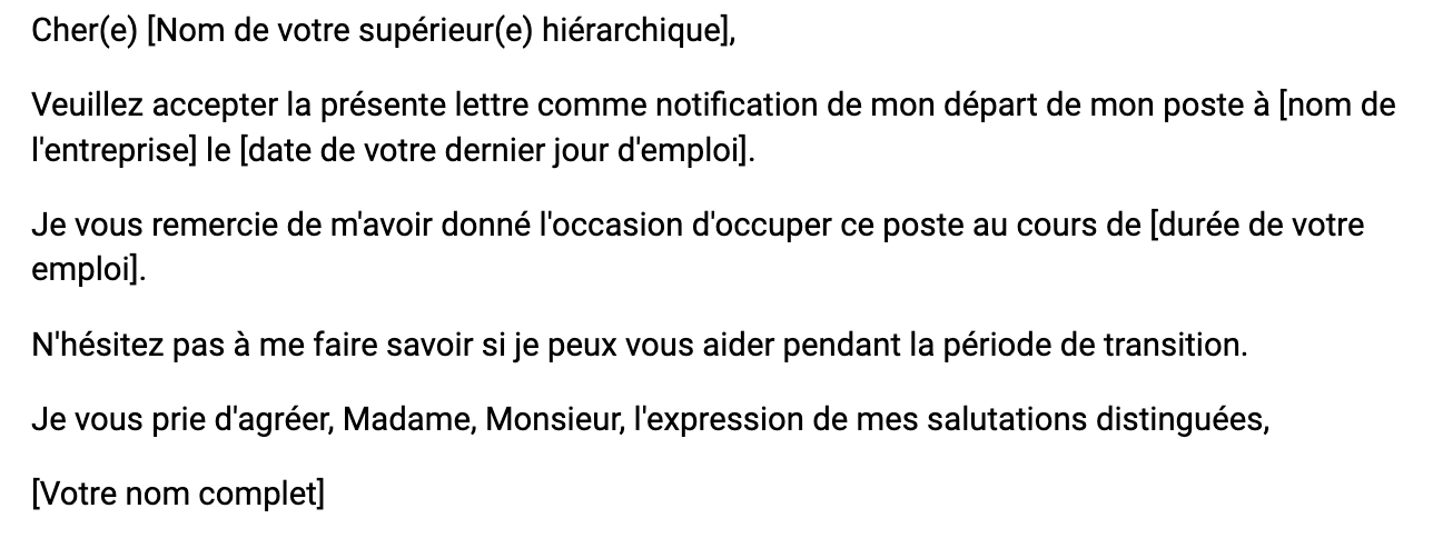 Exemple de modèle de lettre de démission simple