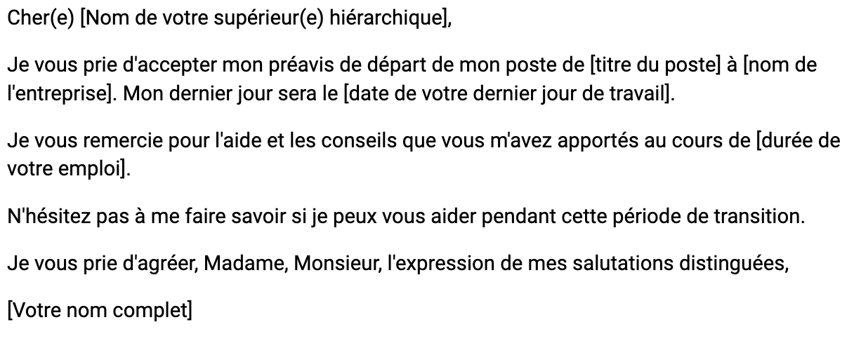 Exemple de modèle de lettre de démission générique 