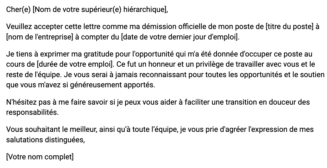 Exemple de modèle de lettre de démission officielle 