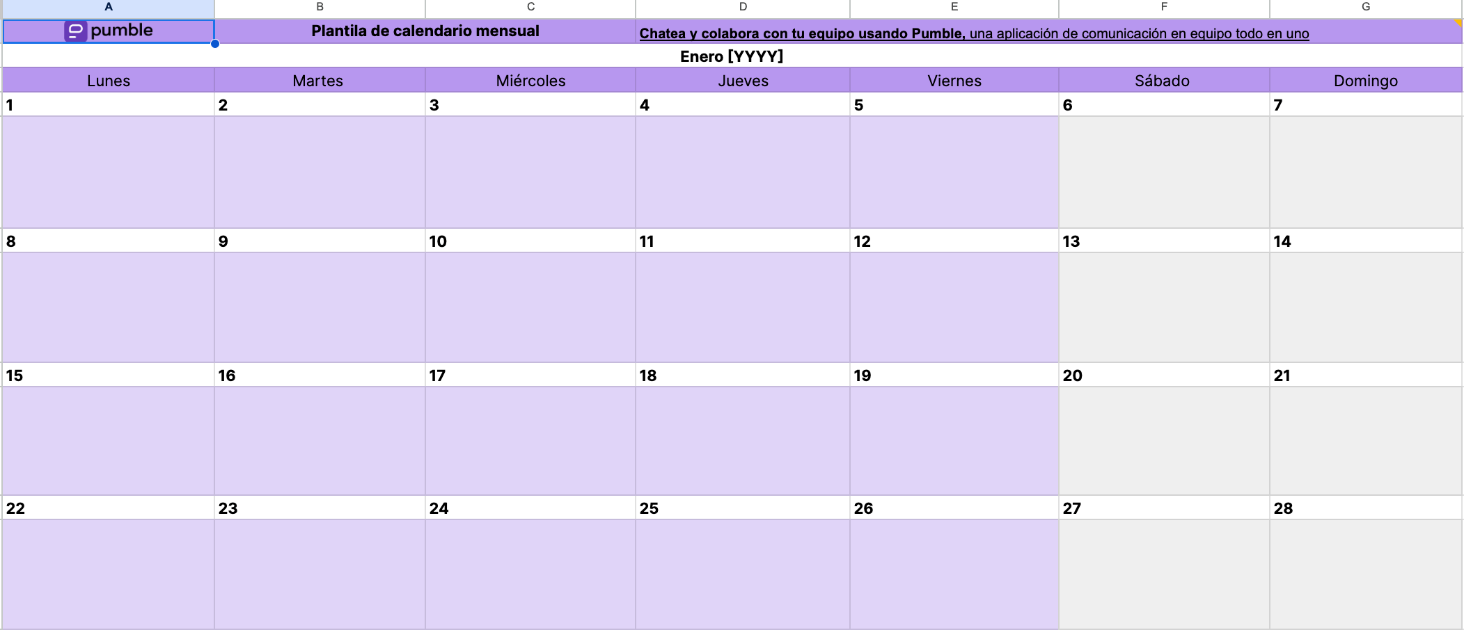 Plantilla de calendario mensual