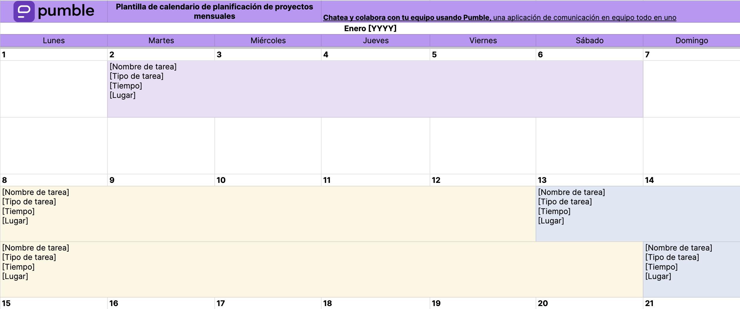 Plantilla de calendario de planificación de proyectos mensuales