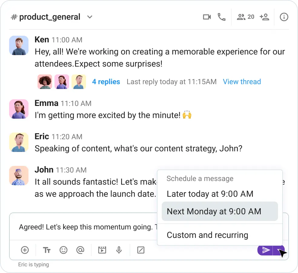 Scheduling a message in Pumble 