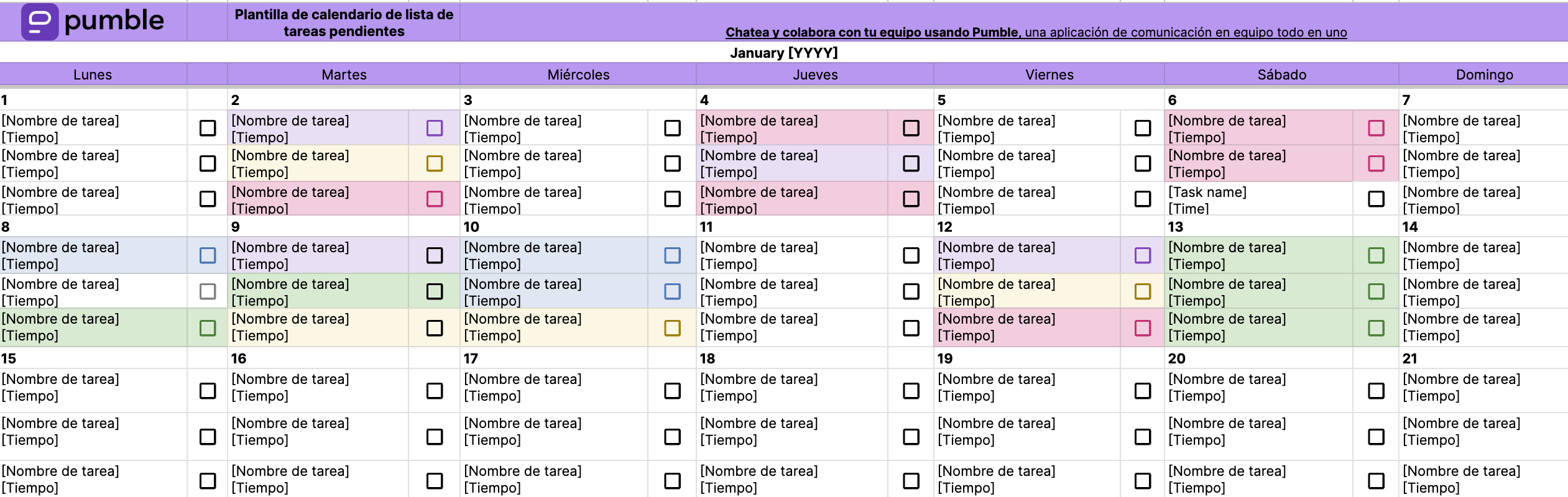 Plantilla de calendario de lista de tareas pendiente