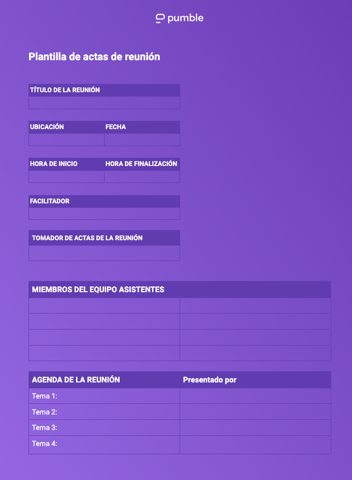 Un ejemplo de plantilla de actas de reunión