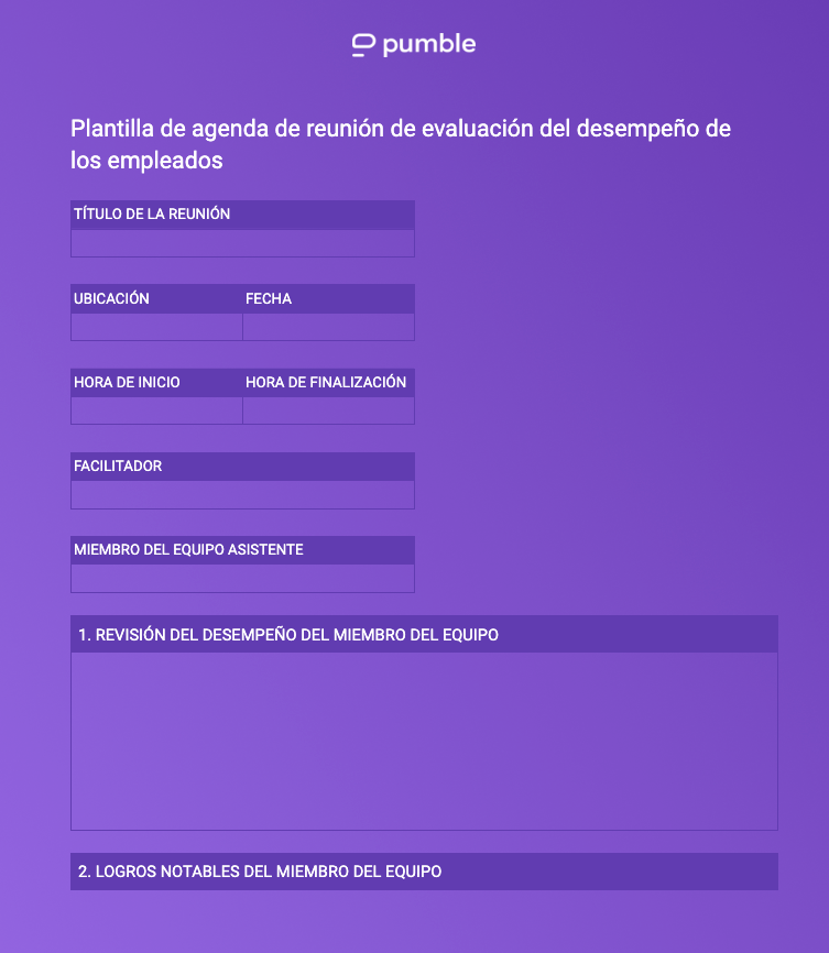 Un ejemplo de plantilla de agenda para una reunión de evaluación del desempeño de los empleados