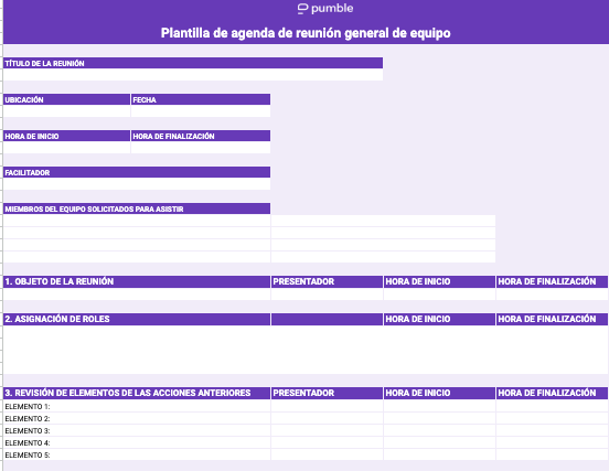 Un ejemplo de plantilla de agenda de reunión general del equipo