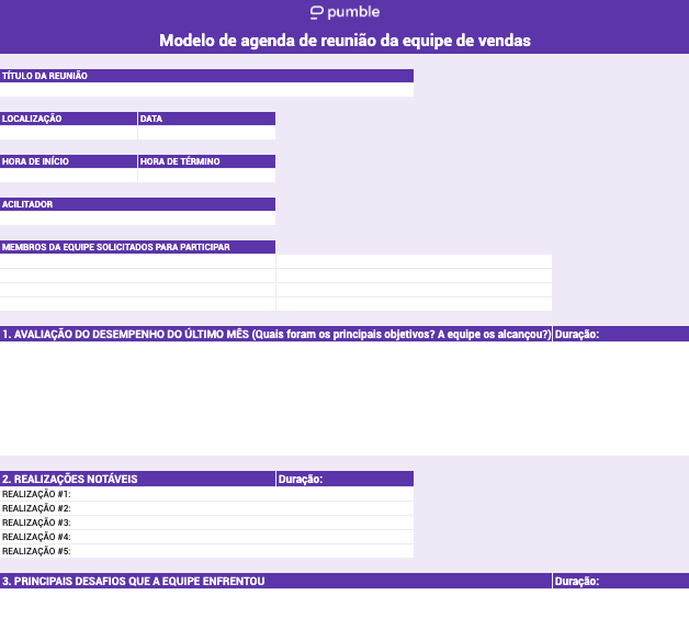 Um exemplo de modelo de agenda de reunião de vendas