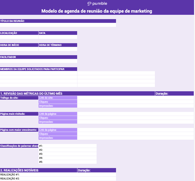 Um exemplo de modelo de agenda de reunião de marketing