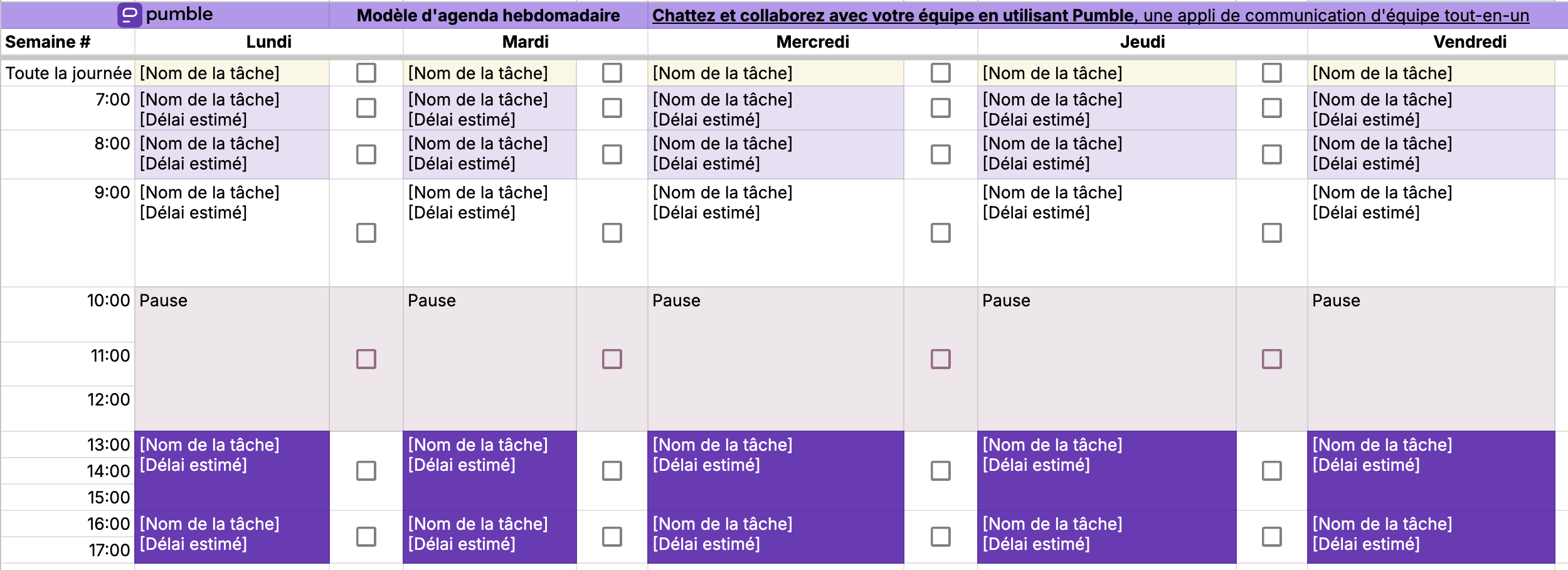 Modèle d’agenda hebdomadaire