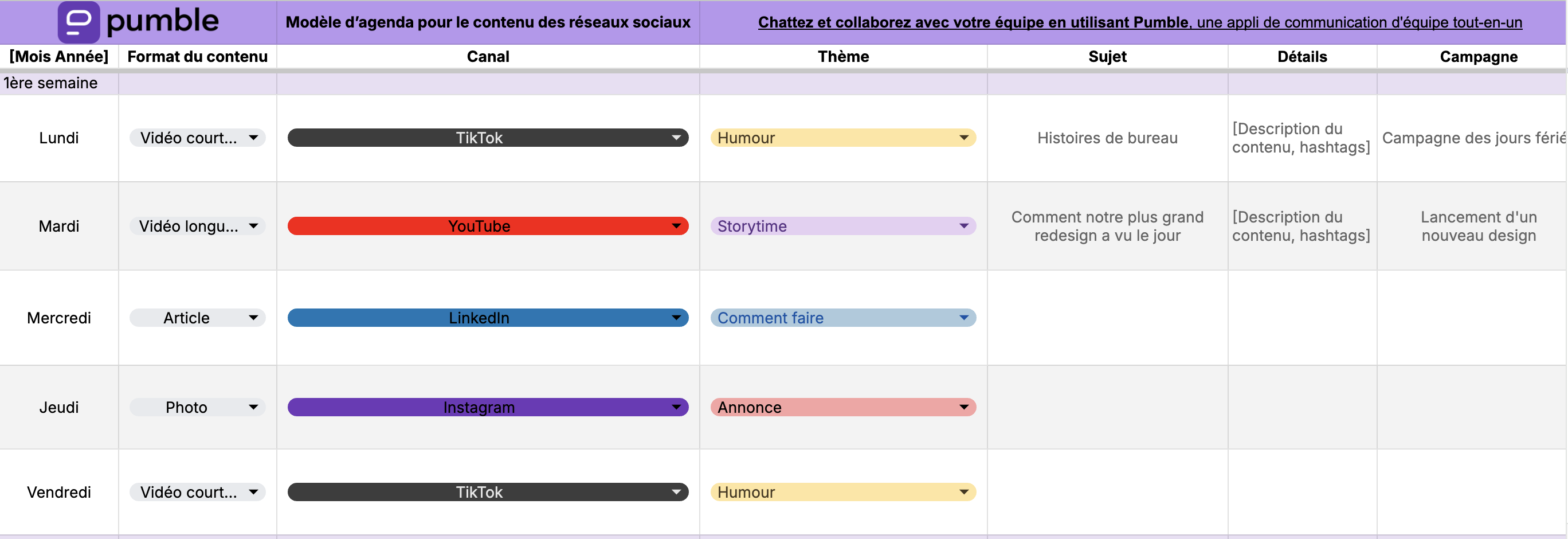 Modèle d’agenda pour le contenu des réseaux sociaux