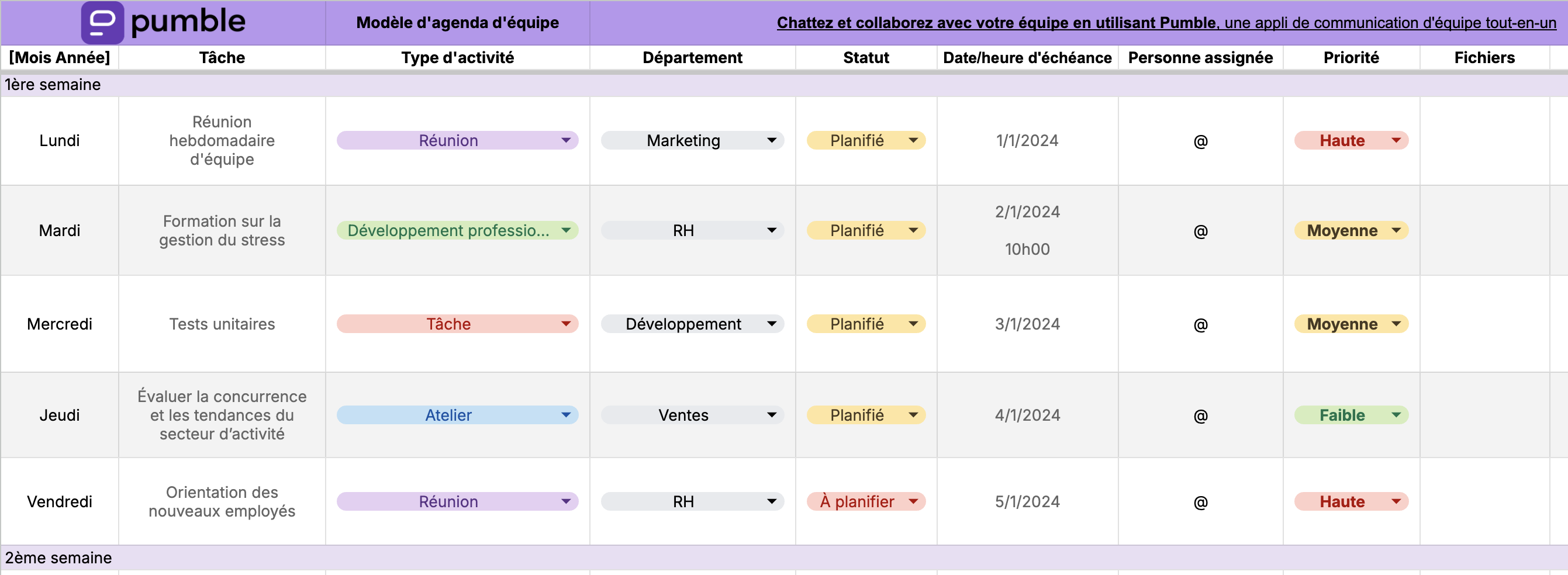 Modèle d’agenda d’équipe