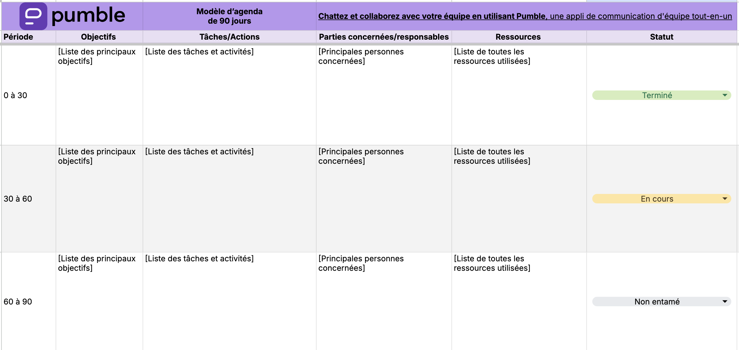 Modèle d’agenda de 90 jours