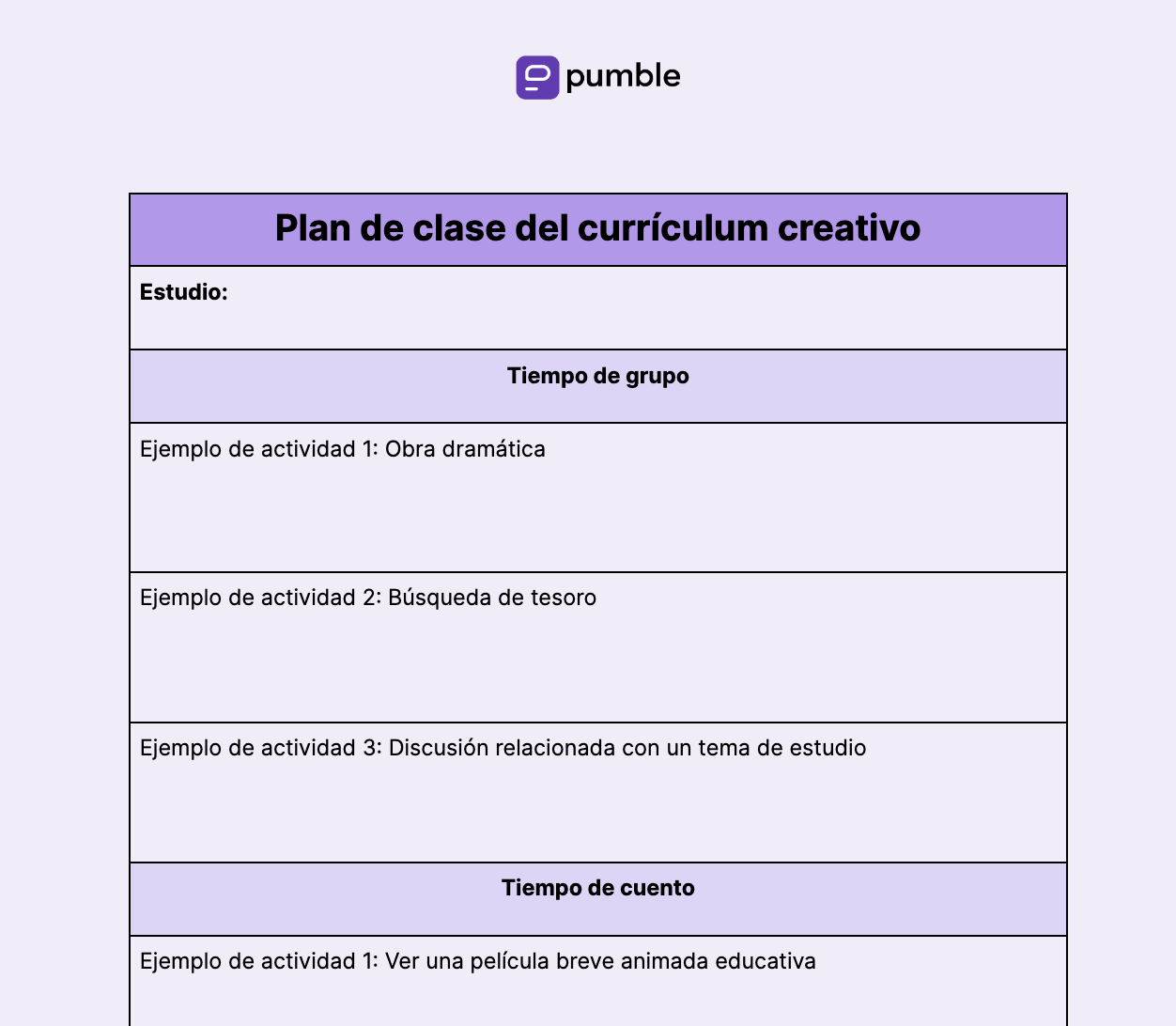 Plan de clase del currículum creativo