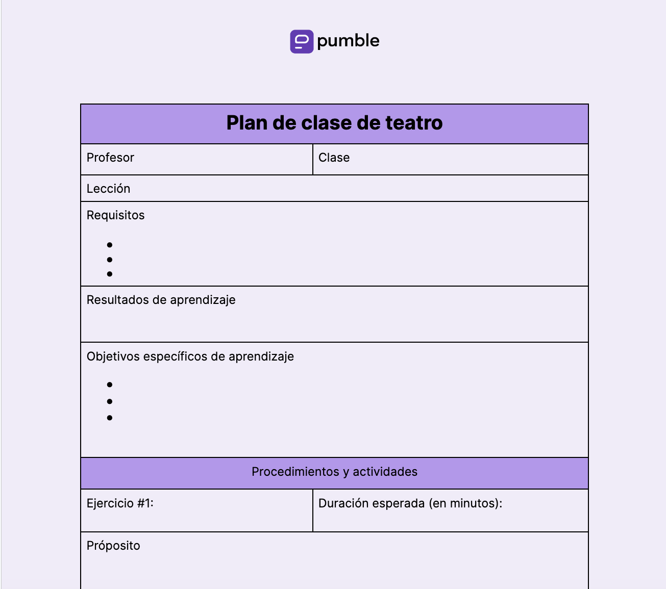 Plantilla de plan de clase de teatro