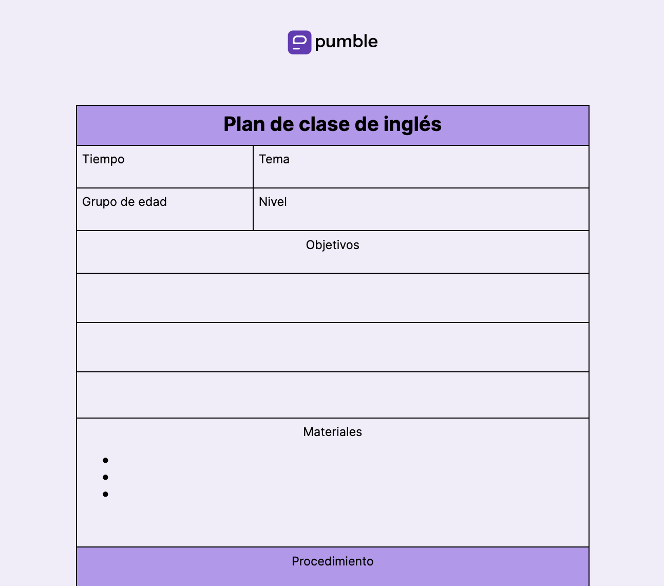 Plantilla de plan de clase de inglés