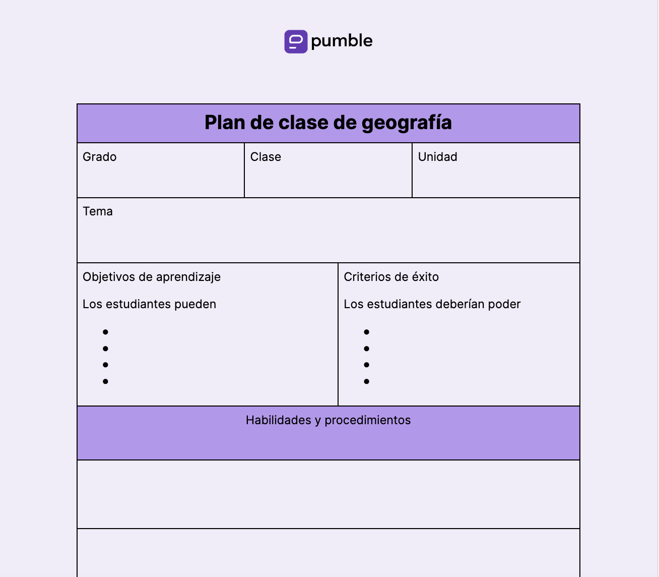 Plantilla de plan de clase de geografía