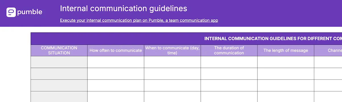 Internal communication guideline plan template