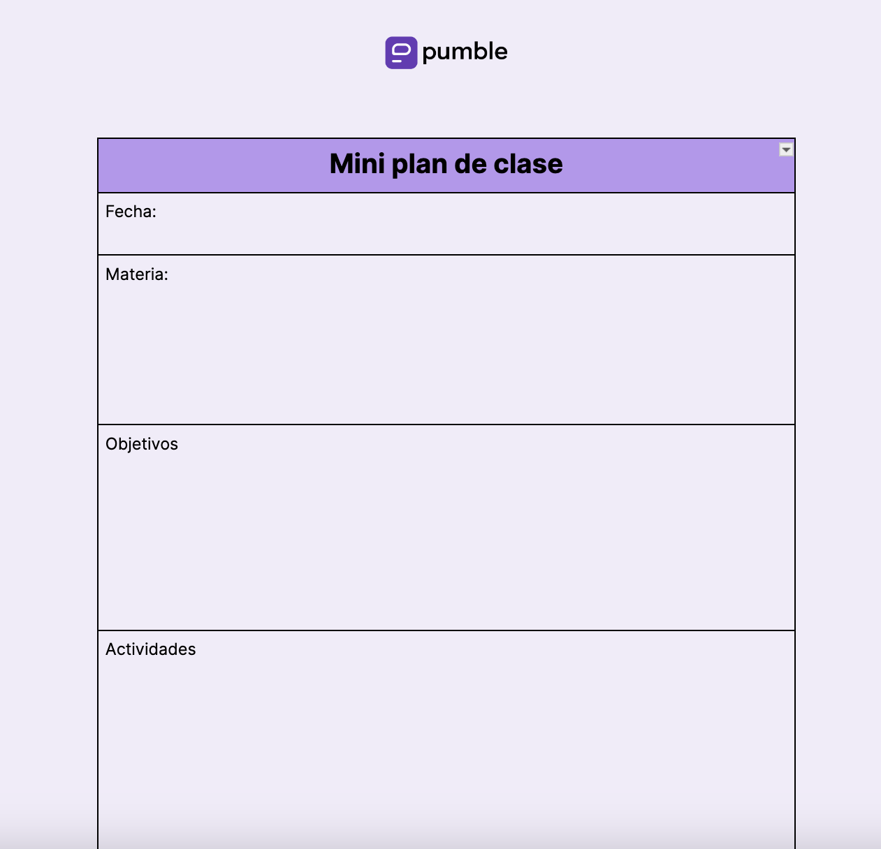 Plantilla de mini plan de clase