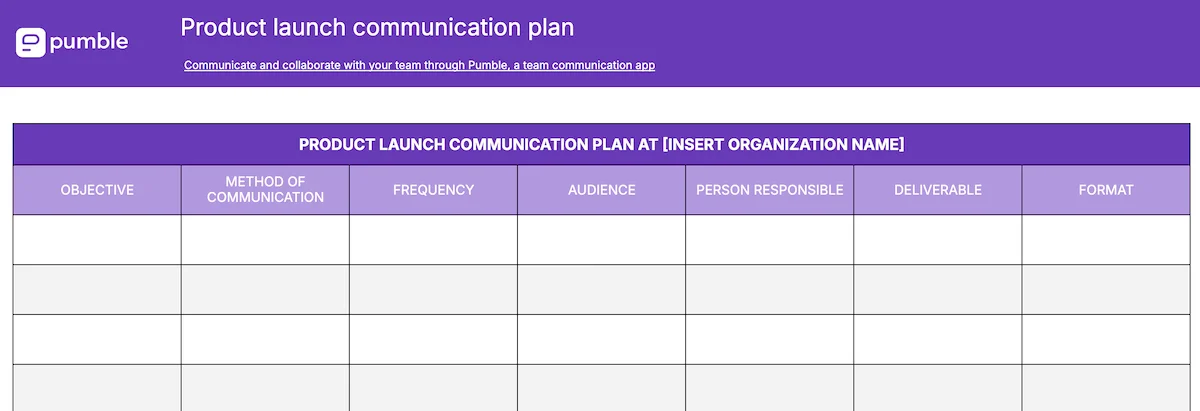 Product launch communication plan template