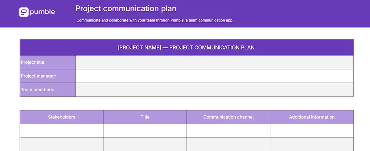 Project communication plan template