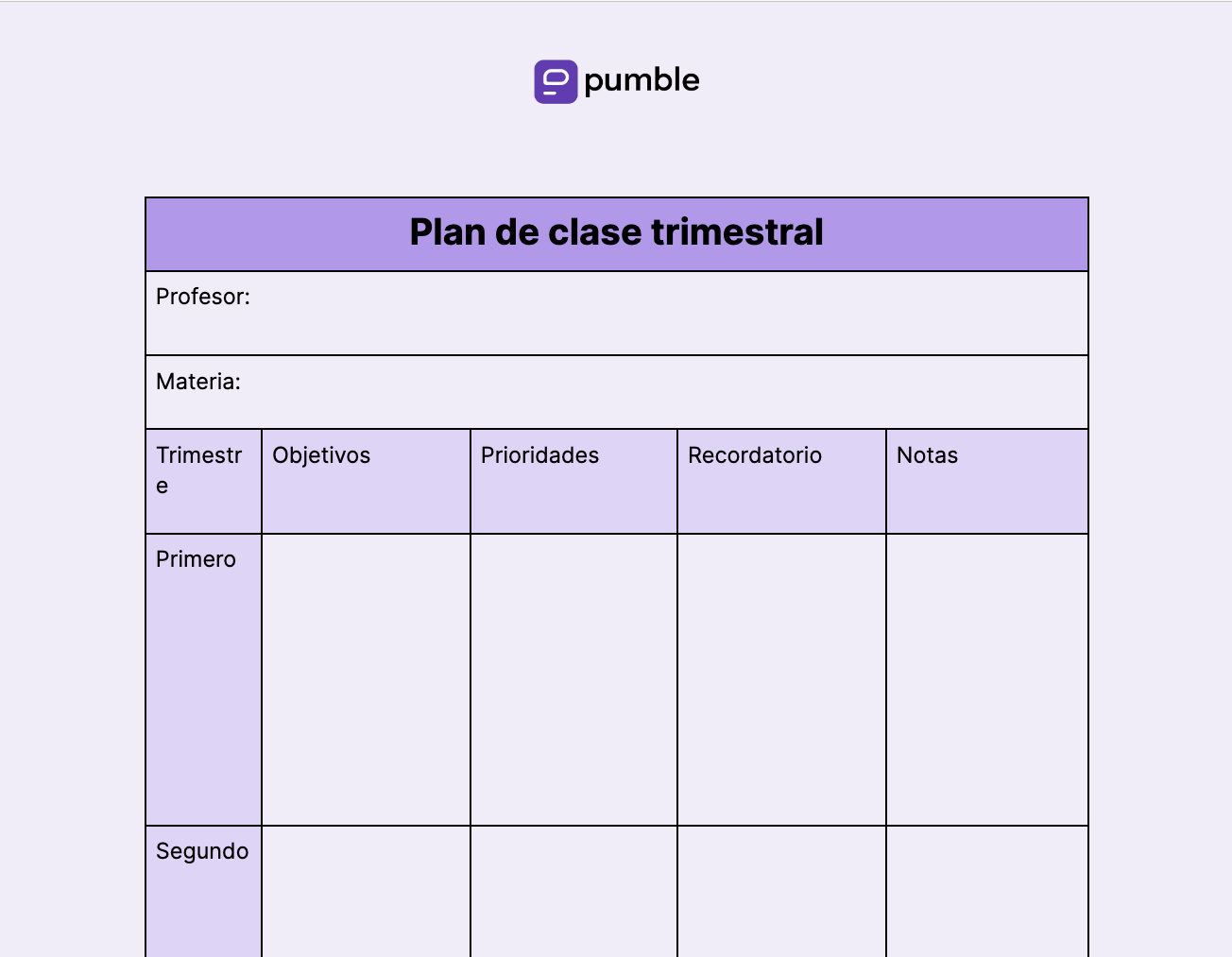 Plantilla de plan de clase trimestral