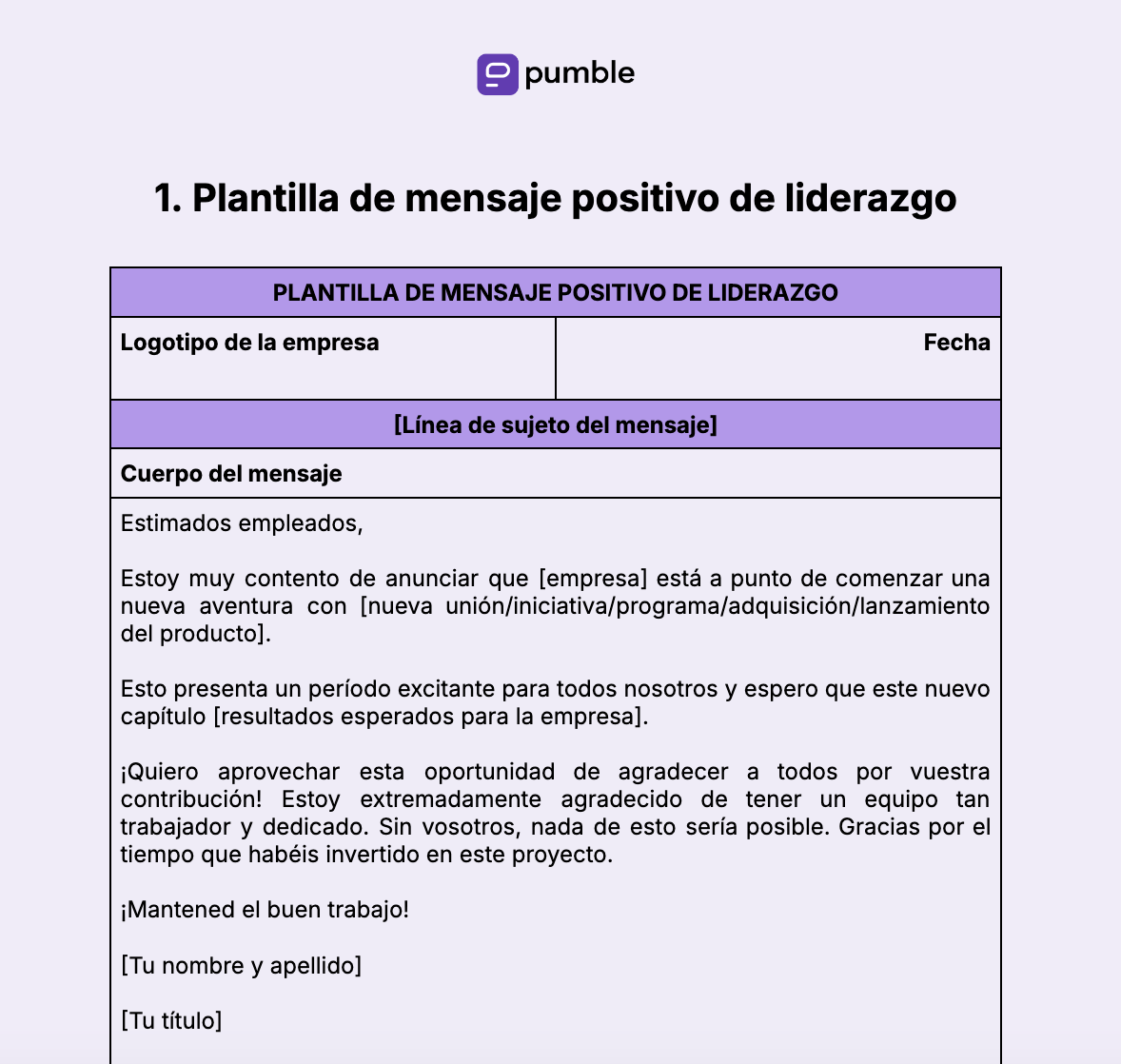 Plantilla de mensaje de liderazgo