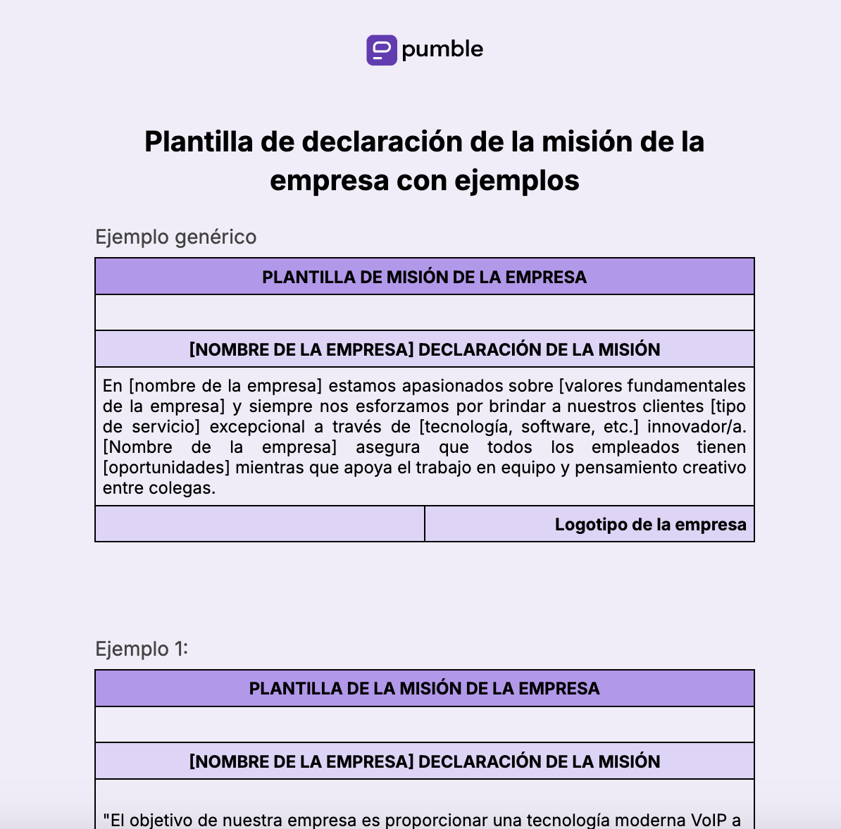 Plantilla de declaración misión de la empresa con ejemplos