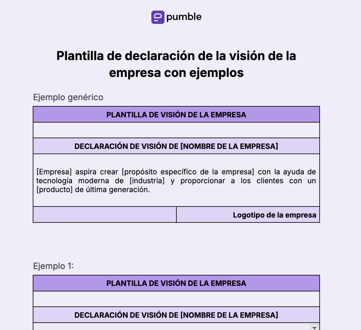 Plantilla de declaración de visión de la empresa con ejemplos