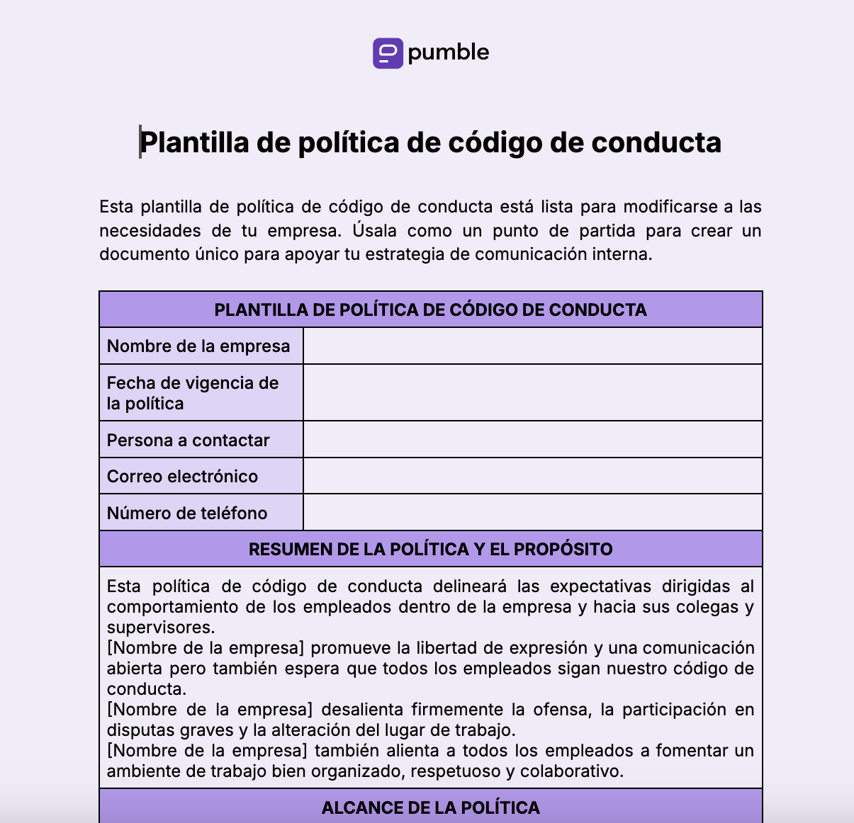 Plantilla de política de código de conducta