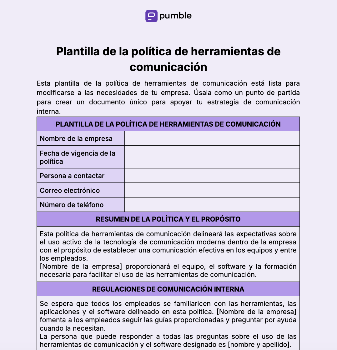 Plantilla de política de herramientas de comunicación