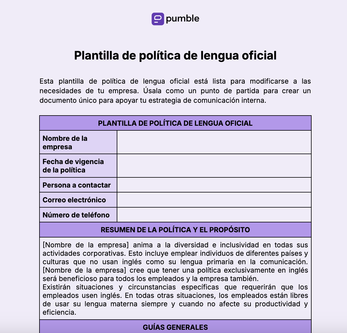 Plantilla de política de lengua oficial