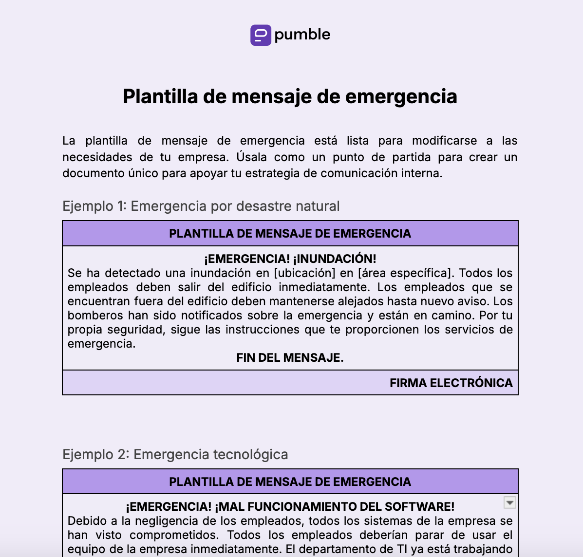 Plantilla de mensaje de emergencia