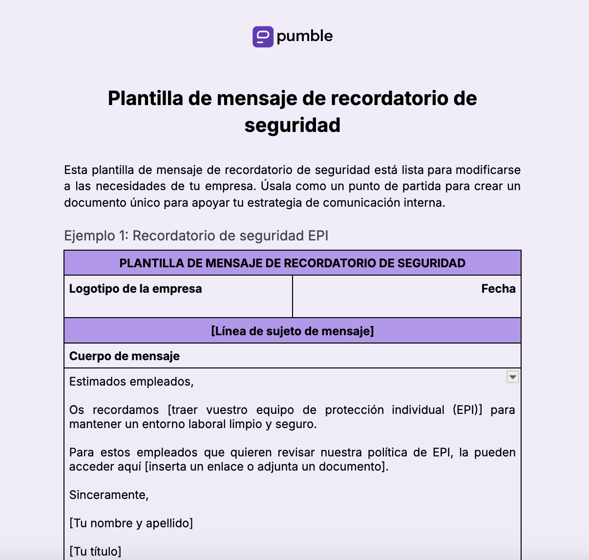 Plantilla de mensaje de recordatorio de seguridad