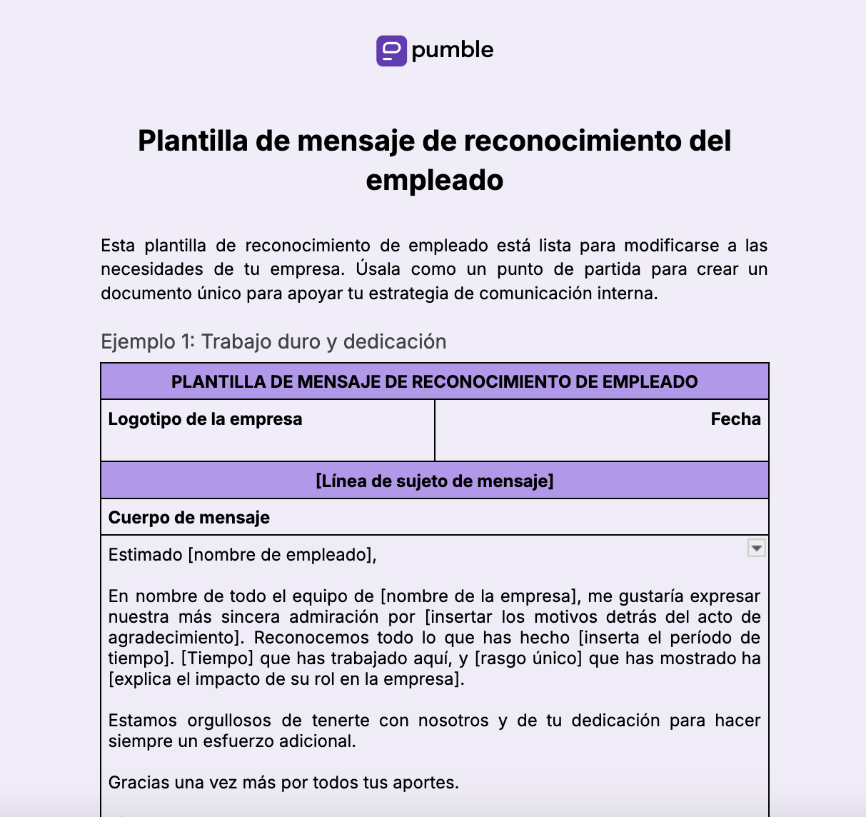 Plantilla de mensaje de reconocimiento del empleado 