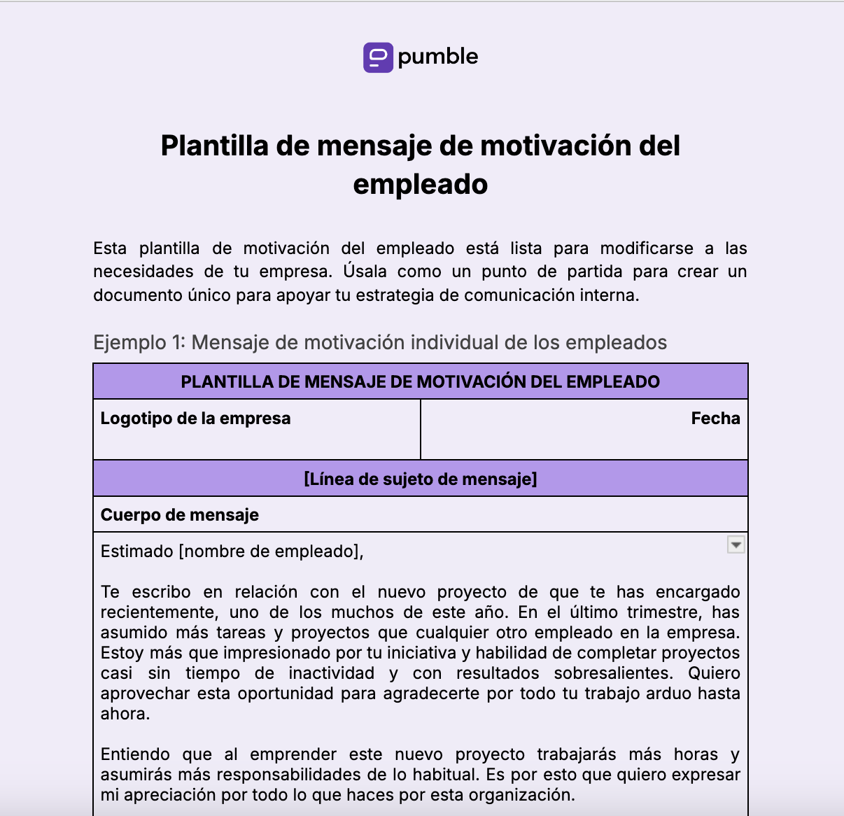 Plantilla de mensaje de motivación del empleado