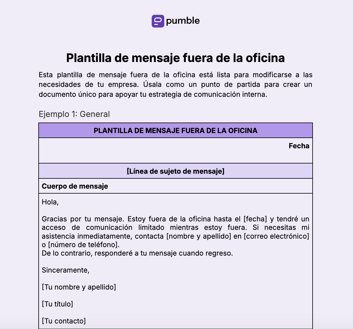 Plantilla de mensaje fuera de la oficina