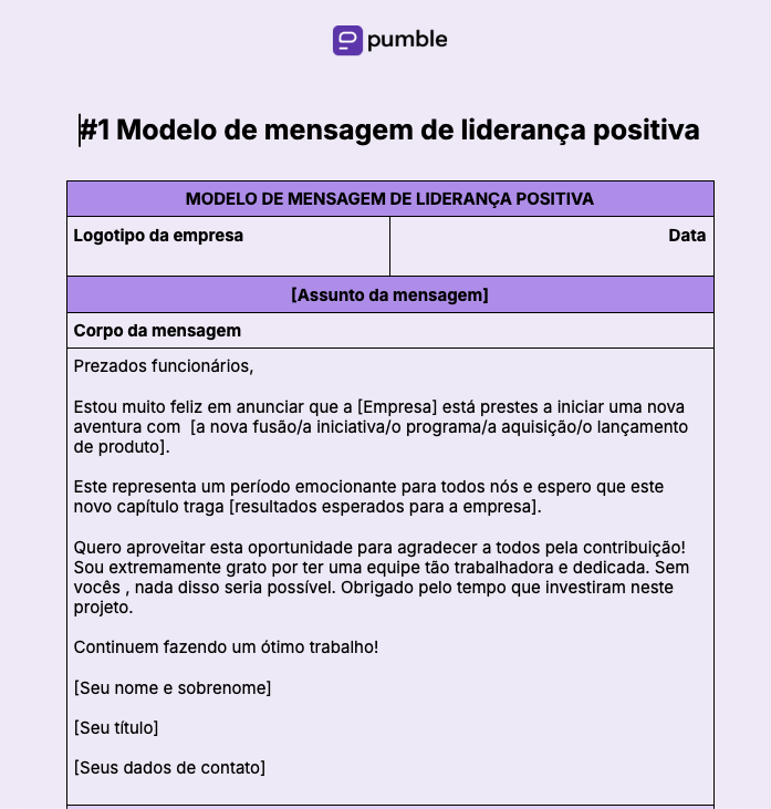 Modelo de mensagens de liderança