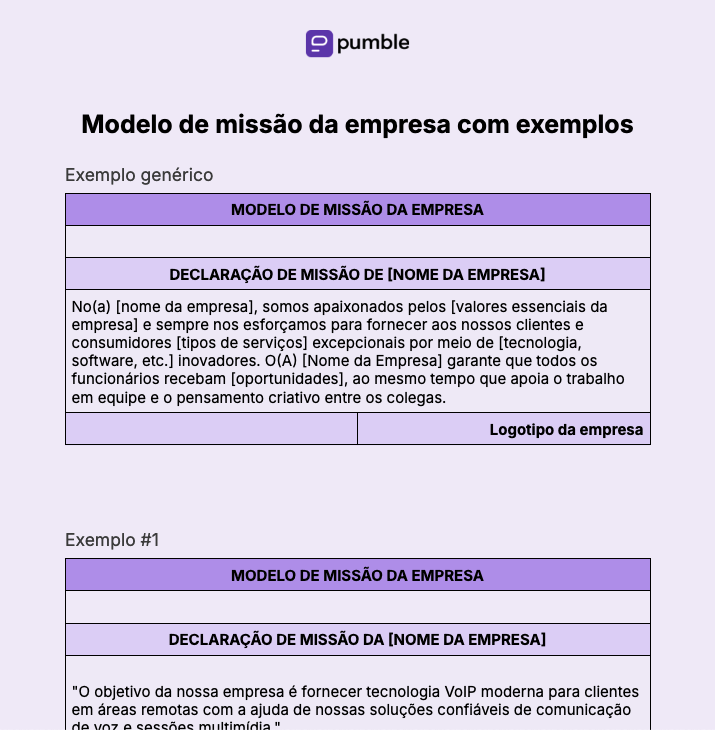 Modelo de missão da empresa com exemplos