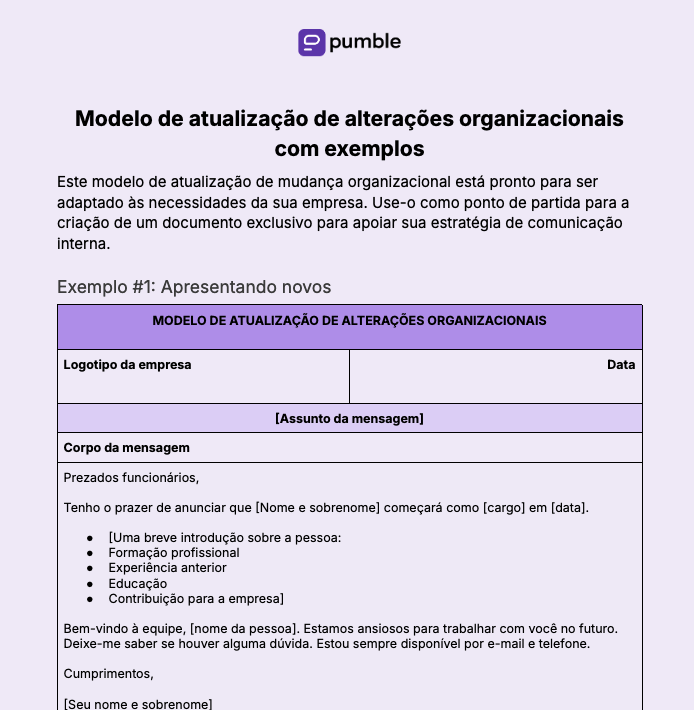 Modelo de atualização de mudança organizacional com exemplos