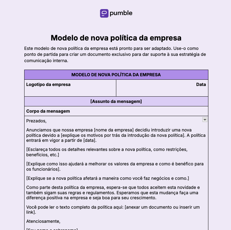 Novo modelo de política da empresa