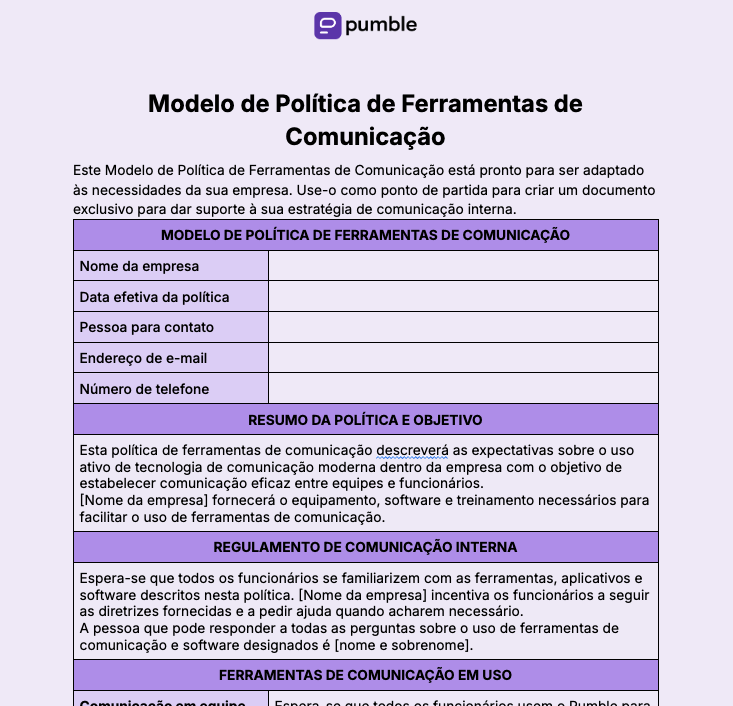 Modelo de Política de ferramentas de comunicação