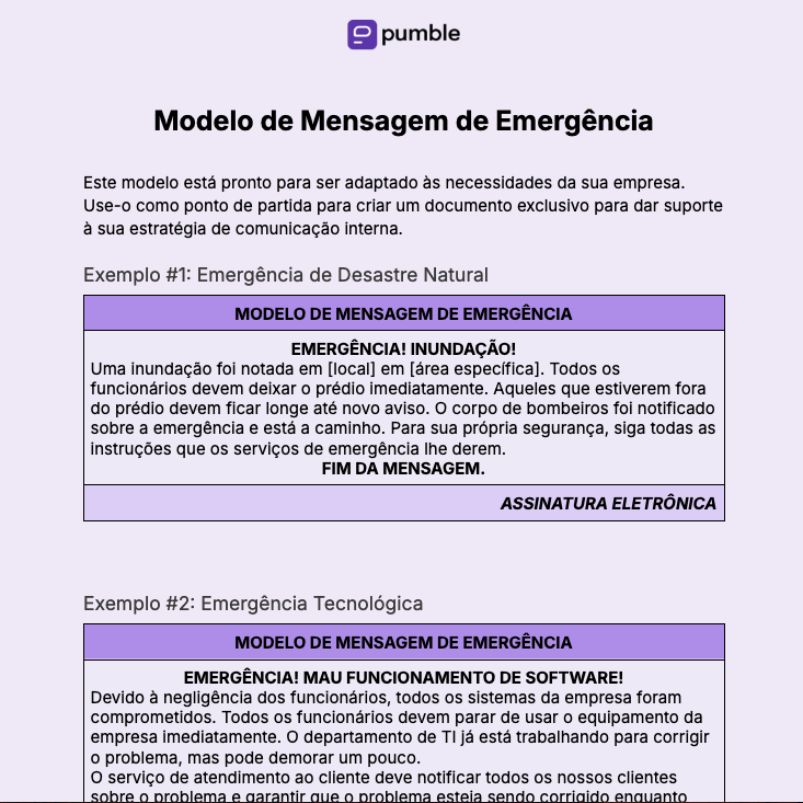 Modelo de mensagem de emergência