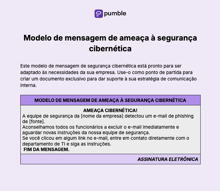 Modelo de mensagem de ameaça à segurança cibernética