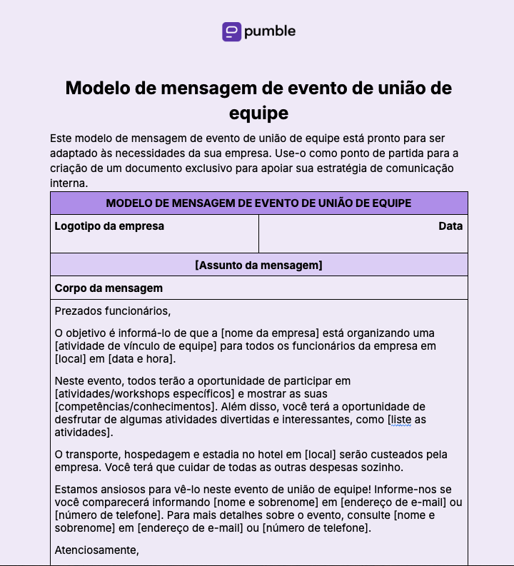 Modelo de mensagem de evento de união de equipe