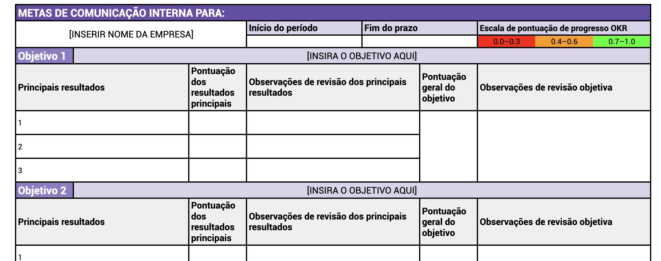 Internal communication goals (OKR) template