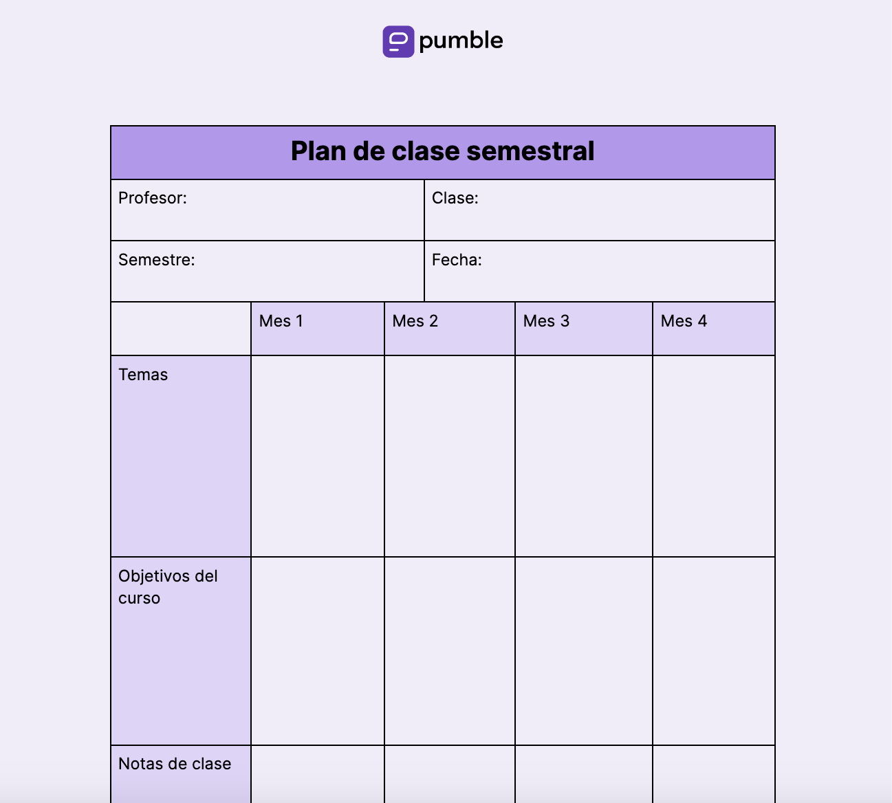 Plantilla de plan de clase semestral